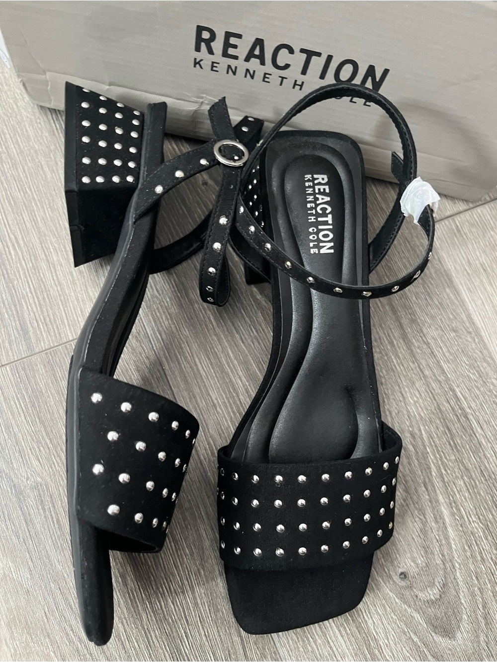 Kenneth Cole Black Stud-Embellished Block Heel Sandals